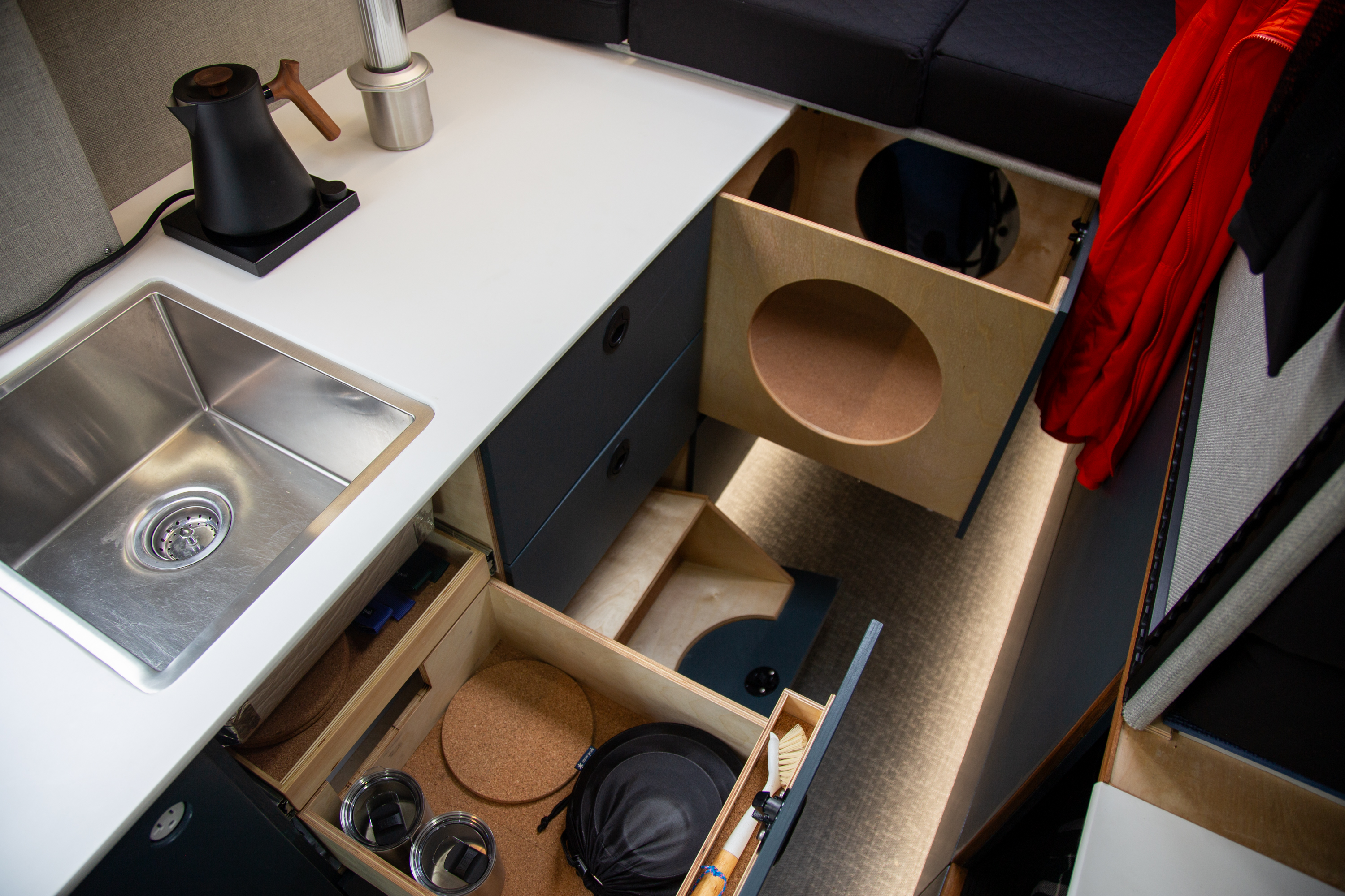 Interior storage cabinetry and gear storage